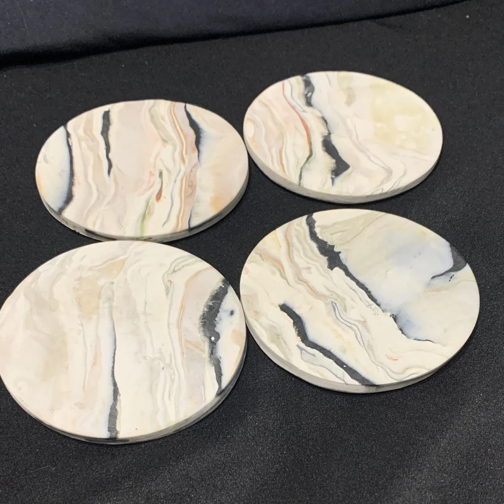 Handcrafted Clay Marble Pattern Coasters Set of 4